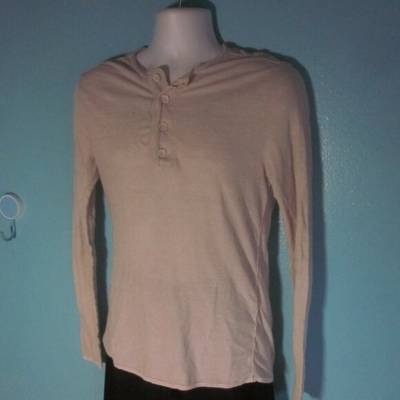 Transit Uomo Mens Italian Size M / USA S Beige Linen Slim Long Sleeve Tee Unisex - Picture 3 of 5